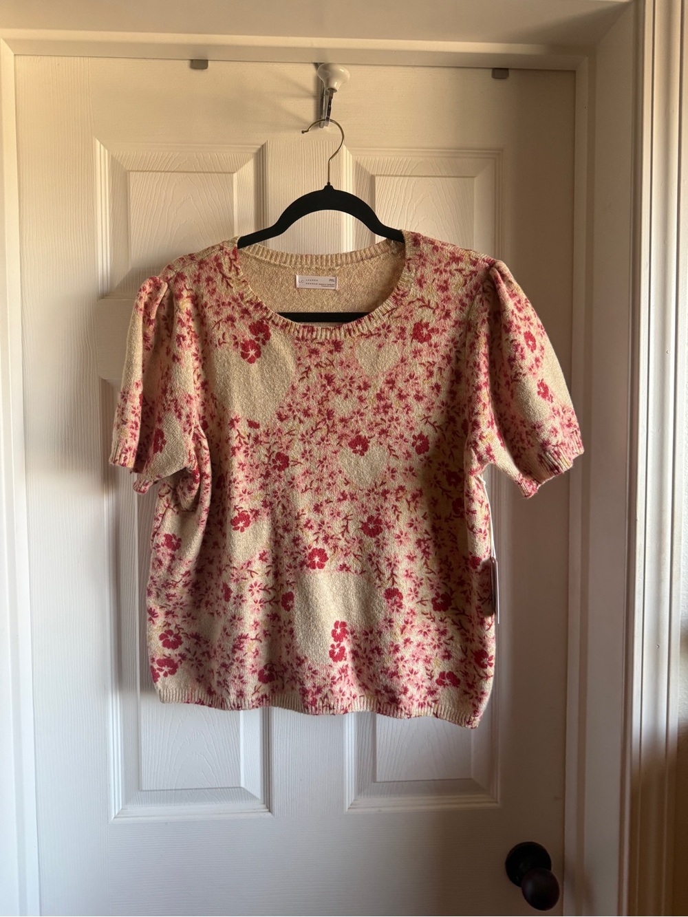 LC Lauren Conrad Beige Knit Top with Pink Floral Print